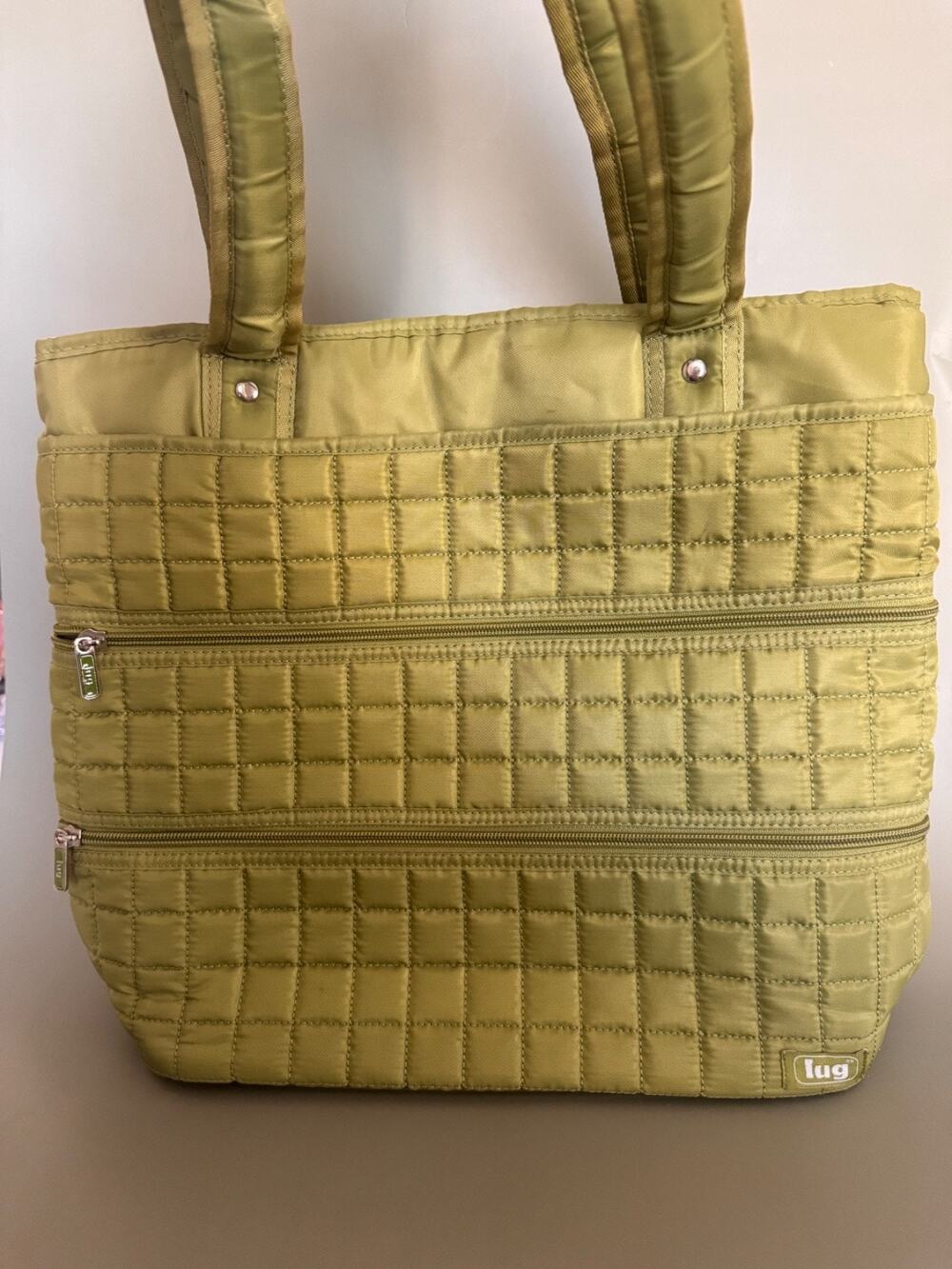 LUG-Taxicab-Green Tote-Shoulder Bag-Quilted Travel-Storage Pockets *flaw P01